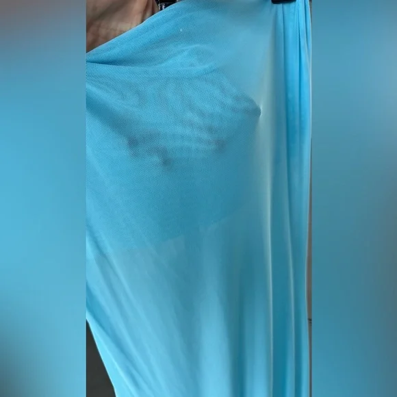 Strapless Blue Dress with Floral Detail and Chocker - Picture 9 of 11